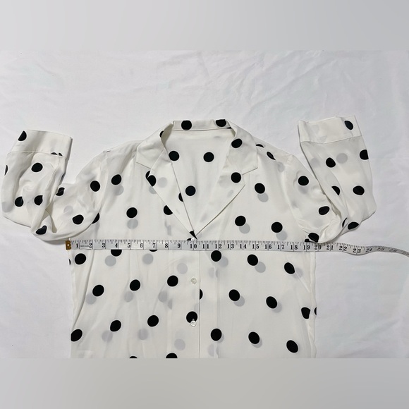 Black and White Polka Dot Three-Quarter Sleeve Silk Blouse - Picture 8 of 12